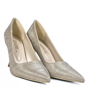 Официални дамски обувки в златисто от еко сатен на...