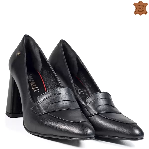 Елегантни дамски черни обувки от естествена кожа на ток 21535-1