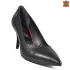 Кожени дамски елегантни обувки в черно на ток 21536-1