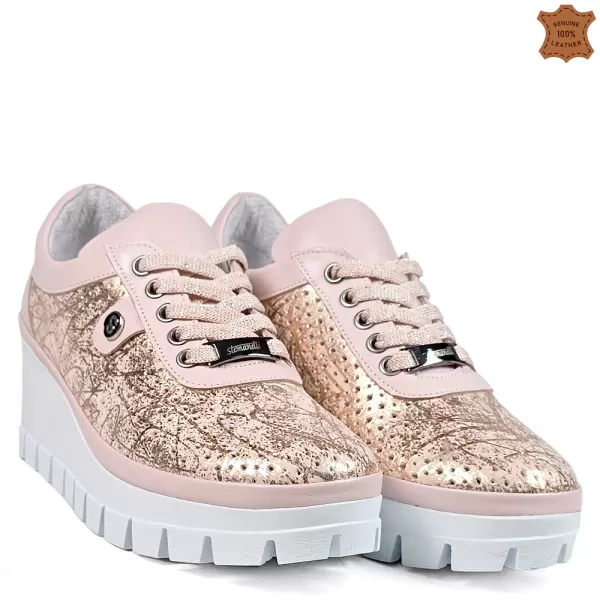 Дамски пролетно летни обувки в цвят пудра на платформа 21539-4