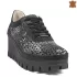 Летни дамски обувки в черен и сребрист цвят на платформа 21540-5