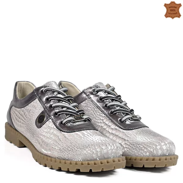 Ниски дамски ежедневни обувки от естествена кожа в сиво 21542-4