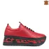 Червени кожени дамски спортни обувки с връзки 21559-2