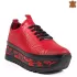 Червени кожени дамски спортни обувки с връзки 21559-2