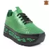 Зелени кожени дамски спортни обувки с връзки 21559-3