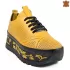 Жълти кожени дамски спортни обувки с връзки 21559-4