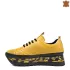 Жълти кожени дамски спортни обувки с връзки 21559-4