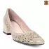 Дамски елегантни обувки с нисък ток в златист цвят 21561-4