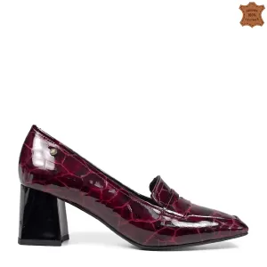 Ефектни дамски елегантни обувки в бордо лак 21562-...