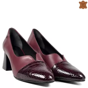 Дамски елегантни обувки със среден ток в бордо 215...