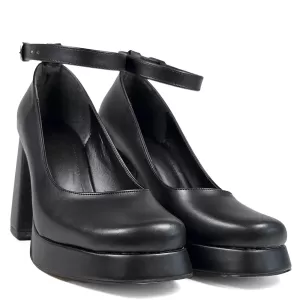 Дамски черни елегантни обувки на висок ток с платф...