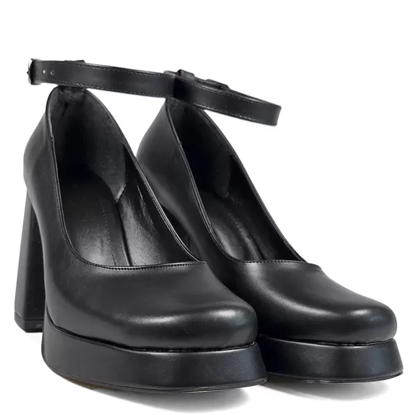 Дамски черни елегантни обувки на висок ток с платформа 21568-1