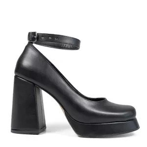 Дамски черни елегантни обувки на висок ток с платф...