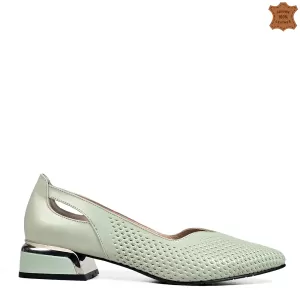 Ниски елегантни дамски пролетни обувки в цвят резеда 21580-4