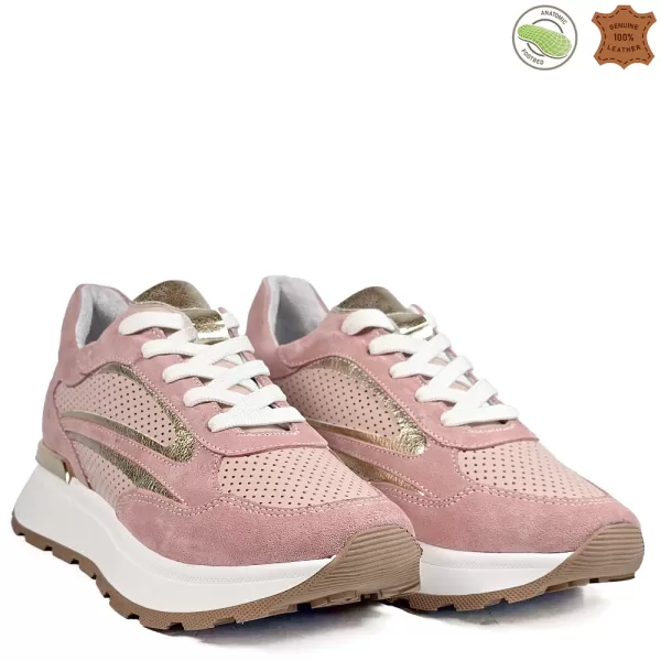 Дамски спортни обувки от естествена кожа в цвят пудра 21583-2