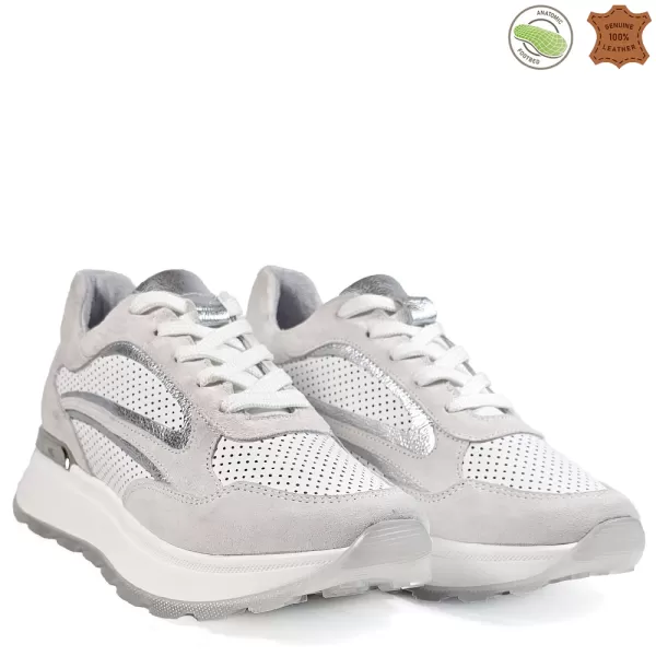 Дамски спортни обувки от естествена кожа в бял цвят 21583-3