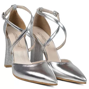 Дамски официални сандали в сребрист цвят 21590-3