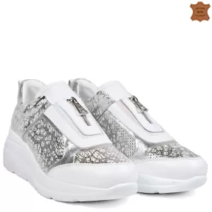 Ефектни дамски бели спортни обувки от естествена кожа 21600-2