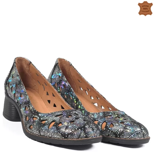 Пролетно дамски обувки от ефектна кожа в черно-сребристо 21606-1