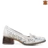 Бели дамски пролетно летни обувки с панделка на ток 21609-1