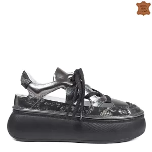 Модерни дамски летни обувки в черно и графит 21611-1