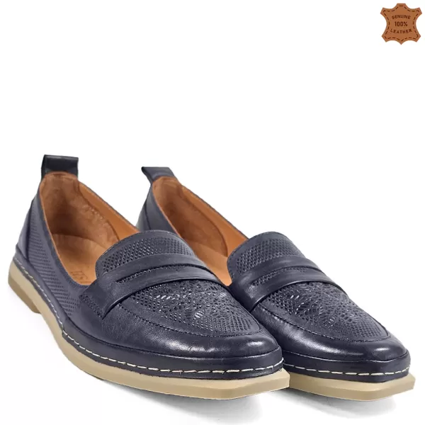 Дамски обувки тип мокасини от естествена кожа в синьо 21629-1