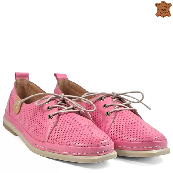 Цикламени пролетно летни дамски обувки с ластични връзки 21631-2