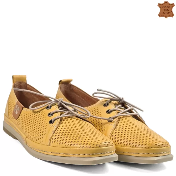 Жълти пролетно летни дамски обувки с ластични връзки 21631-3