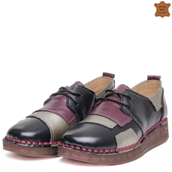 Дамски ежедневни обувки с връзки в черно и бордо 21638-1