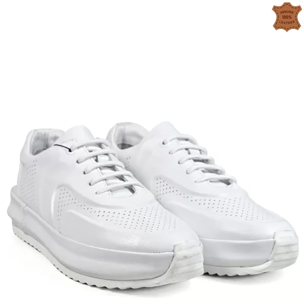 Пролетни дамски спортни обувки от естествена кожа в бяло 21640-2
