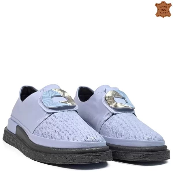 Дамски пролетни обувки в син цвят от естествена кожа 21641-4