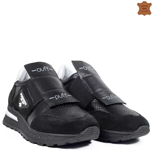 Модерни кожени дамски спортни обувки в черен цвят 21644-1