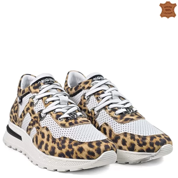 Бели пролетни дамски спортни обувки с леопардов принт 21645-2