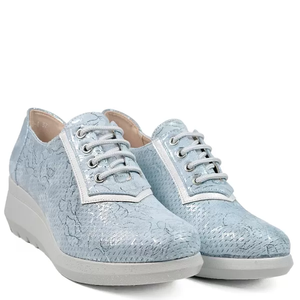 Дамски ежедневни обувки в синьо на платформа с връзки 21657-4