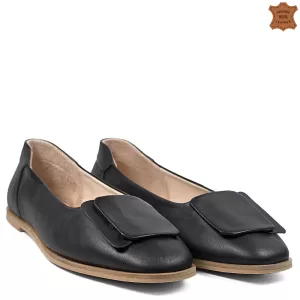 Кожени ниски дамски ежедневни обувки в черен цвят 21666-2