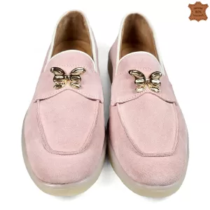 Дамски обувки тип мокасини от велур в розов цвят 21673-2
