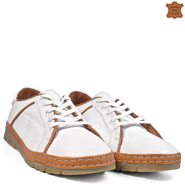 Бели дамски ежедневни обувки от естествена кожа 21675-1