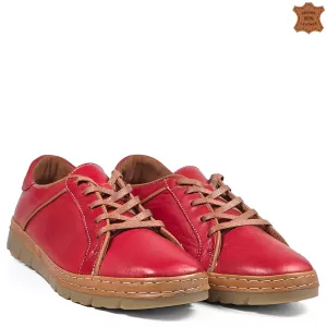Червени дамски ежедневни обувки от естествена кожа...