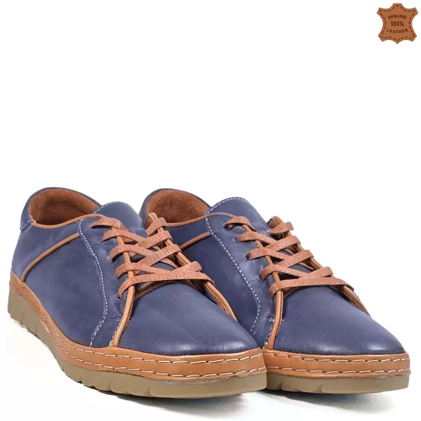 Сини дамски ежедневни обувки от естествена кожа 21675-3