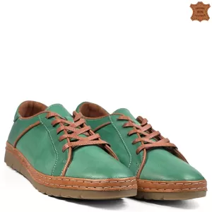 Зелени дамски ежедневни обувки от естествена кожа ...