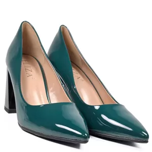 Лачени дамски обувки Eliza в петролен цвят с висок...