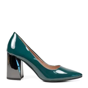 Лачени дамски обувки Eliza в петролен цвят с висок...