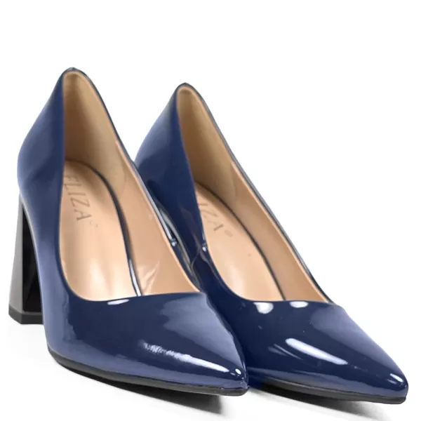 Лачени дамски обувки Eliza в синьо с висок ток 21679-5