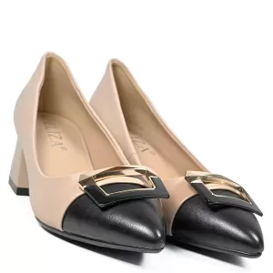 Дамски елегантни обувки Eliza в бежово и черно на ток 21681-1