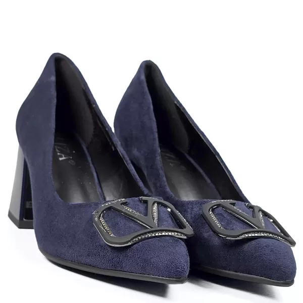 Велурени дамски елегантни обувки Eliza в тъмно син цвят 21682-2