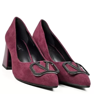 Велурени дамски елегантни обувки Eliza в цвят борд...