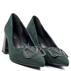 Велурени дамски елегантни обувки Eliza в зелен цвя...