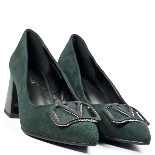 Велурени дамски елегантни обувки Eliza в зелен цвят 21682-4