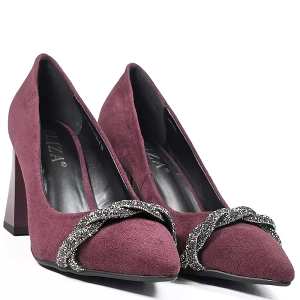Ефектни дамски елегантни обувки Eliza от велур в бордо 21684-4