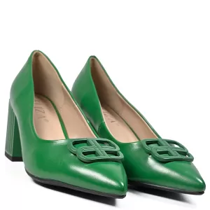 Дамски елегантни обувки Eliza в зелено с модерен ток 21688-2